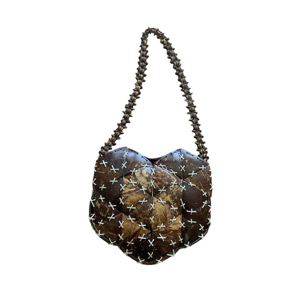 Handmade Heart Shaped Coconut purse Handbag Brown 8.5 x 8
